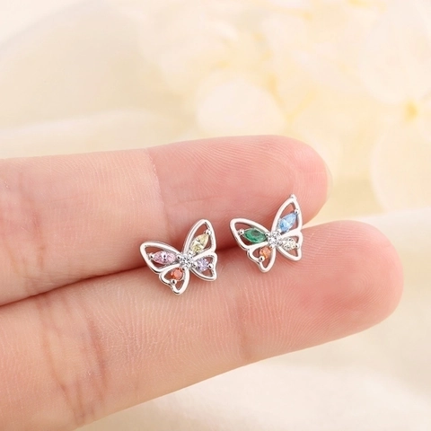 Orecchini A Lobo Farfalla Con Zirconi Colorati Base In Rame E Perno In Argento Sterling 925 Gioielli Raffinati