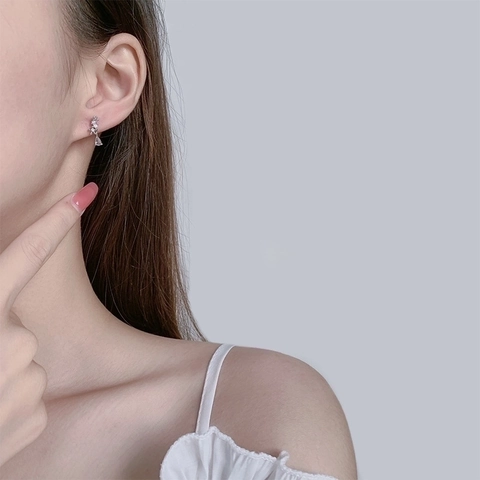 Flower Waterdrop Stud Earrings With Silver Earring Post Copper Cubic Zirconia Delicate Elegant Jewelry For Women