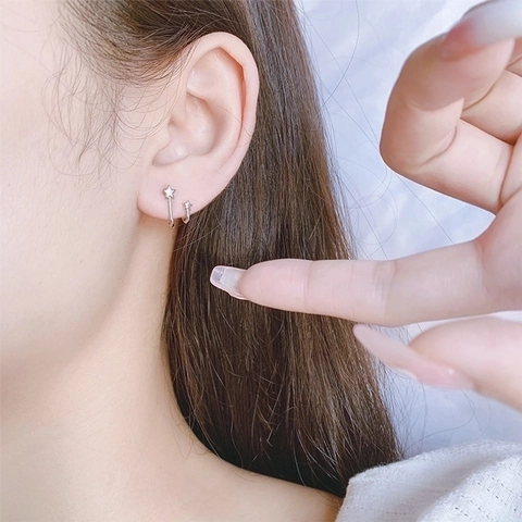 Exquisite Copper Double Star Ear Cuff Non Pierced Earrings Silver Color Minimalist Jewelry Gift For Women Girls Fashion