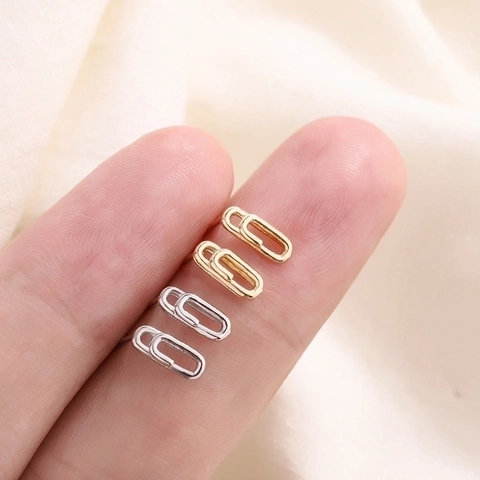Minimalist Paperclip Stud Earrings Geometric Copper Metal High Polished Daily Jewelry For Women