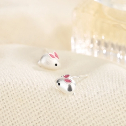 Boucles d'Oreilles Lapin Mignon Émail Goutte d'Huile Forme Animale Avec Tige En Cuivre Pour Femmes Filles Bijoux