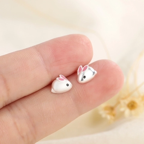 Boucles d'Oreilles Lapin Mignon Émail Goutte d'Huile Forme Animale Avec Tige En Cuivre Pour Femmes Filles Bijoux
