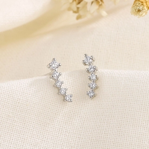 Gebogene Reihe Zirkonia Ohrstecker Kupfer Minimalistisch Winzige Exquisite Ear Climber Für Frauen Eleganter Schmuck