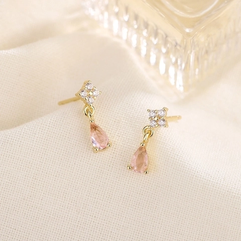 Eleganti Orecchini A Goccia Di Pera Rosa Rame Zirconia Con Perno In Argento Sterling 925 Per Donne