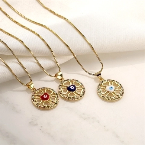 Halskette Mit Evil Eye Anhänger Kupfer Bunte Zirkonia Herz Kleeblatt Emaille Box Kette Böhmischer Schmuck Für Damen Herren