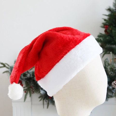 Christmas Santa Hat Red White Plush Soft Festive Holiday Party Decor For Adults Kids