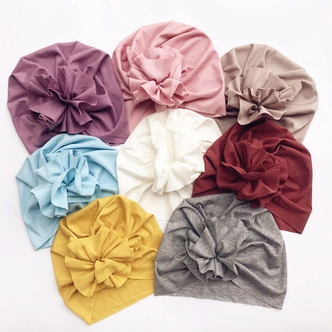 Baby Mädchen Turban Rippenbaumwolle Große Blume Beanie Weich Dehnbar Indisches Kopfband Neugeborene Kleinkinder