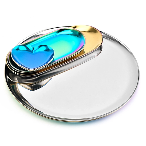 Dekoratives Tablett Aus Edelstahl Schmuckaufbewahrung Nordischer Stil Oval Herz Rund Metall Organisator Desktop Wohndekor