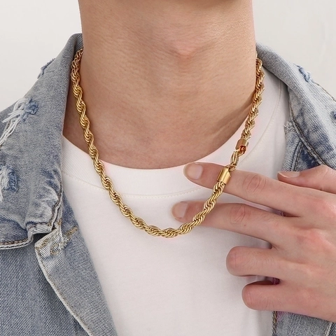 Roestvrij Staal Vergulde Touwketting Ketting Gedraaide Schakel Sieraden Voor Mannen Vrouwen Hip Hop Mode