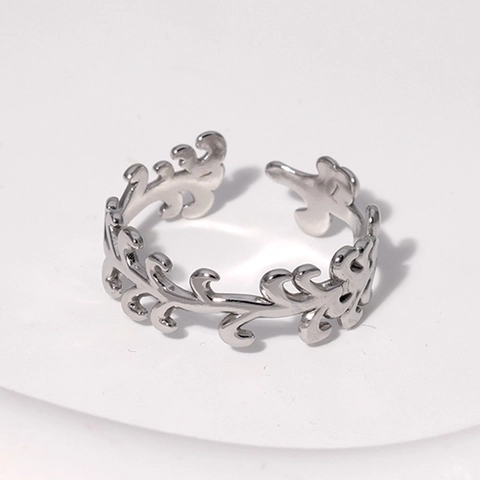 Anello Aperto A Foglia Acciaio Inossidabile Placcato Oro 18K Regolabile Minimalista Ramo Gioielli Regalo Per Donna