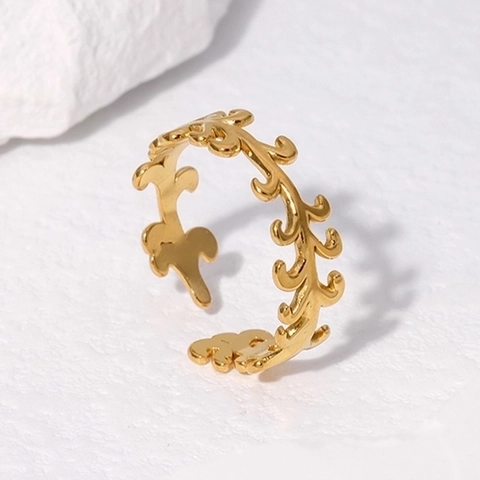 Anello Aperto A Foglia Acciaio Inossidabile Placcato Oro 18K Regolabile Minimalista Ramo Gioielli Regalo Per Donna