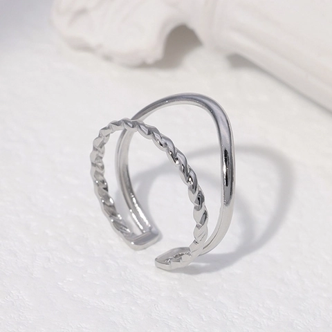 Anello Aperto A Doppio Strato In Acciaio Inossidabile Corda Intrecciata Minimalista Regolabile Gioielli Di Moda Per Donna
