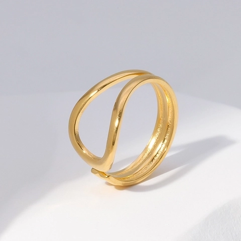 Minimalist Double Layer Twist Stainless Steel Ring Women Geometric Open Adjustable Wave Band Chic Jewelry