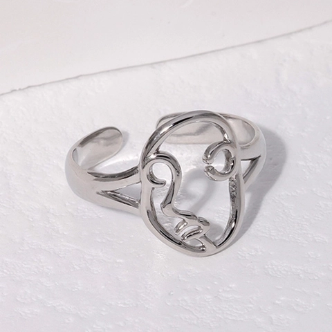 Abstract Human Face Hollow Ring Stainless Steel Adjustable Minimalist Artistic Jewelry For Women