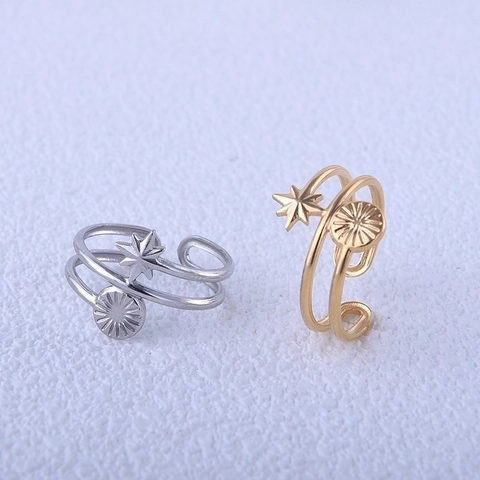 Sonne Stern Edelstahl Ring Doppellagig Offen Verstellbar Fingerschmuck Elegant Minimalistisch Ins Stil Für Frauen