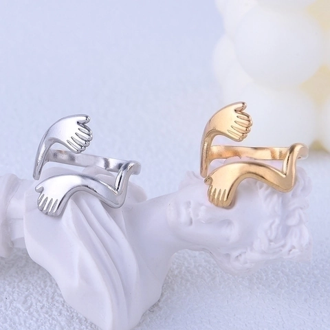 Hugging Hands Ring Edelstahl Verstellbar Offenes Band Hip Hop Einzigartiger Schmuck Für Damen Herren
