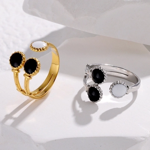 Anillo Abierto Geométrico Vintage Acero Inoxidable Ajustable Esmalte Goteo De Aceite Joyería Minimalista Estilo Francés