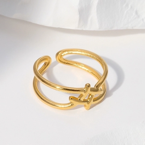 Doppelreihiger Edelstahlring Offener Ring Minimalistischer Geometrischer Verstellbarer Fingerring Damen Modeschmuck Gold Silber
