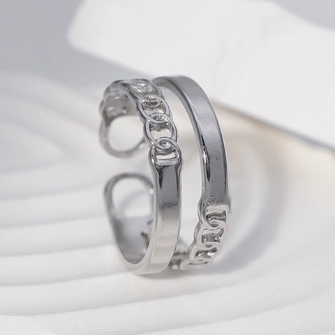 Anello Regolabile A Doppio Strato Donne Acciaio Inossidabile Placcato Oro 18K Motivo Catena Minimalista Retro Gioielli