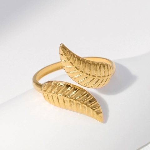 Edelstahl Blatt Offener Ring Für Frauen Vergoldet Verstellbar Natur Inspiriert Finger Schmuck Geschenk
