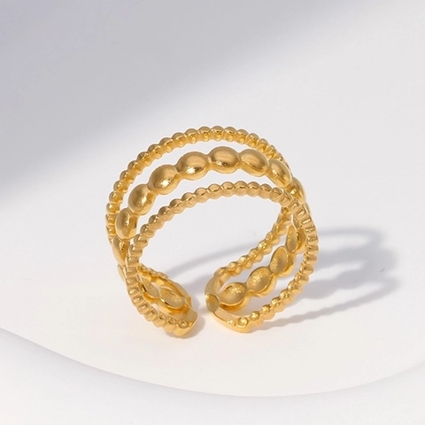 Anillo Abierto Minimalista De Acero Inoxidable Chapado En Oro De 18K Diseño De Cuentas Multicapa Joyería De Moda Ajustable Para Mujer