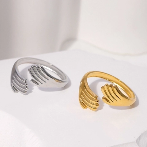 Umarmende Hände Ring Edelstahl Verstellbar Offen Minimalistischer Modeschmuck Romantisches Geschenk Damen Herren