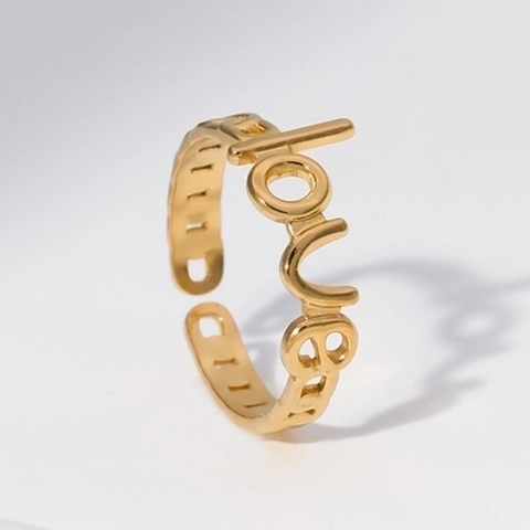 Anello Lettera Love Acciaio Inossidabile Regolabile Design Aperto Gioielleria Di Moda Minimalista Elegante Per Donna