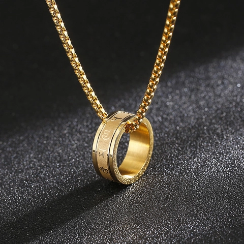 Spinner Ring Pendant Necklace Stainless Steel Buddhist Six Syllable Mantra Stress Relief Rotatable Jewelry For Men Women