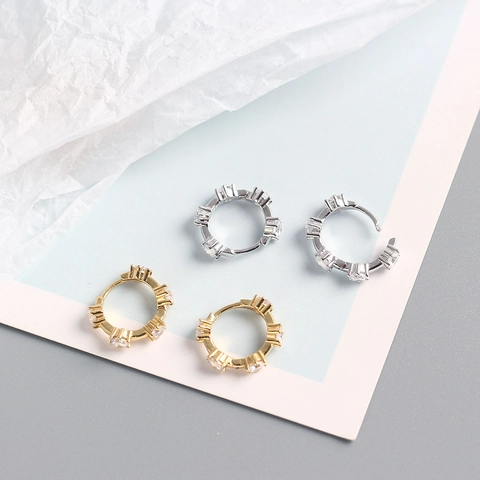 S925 Sterling Silber Huggie Hoop Ohrringe Für Damen Mit Zirkonia Krallenfassung INS Stil Geometrischer Schmuck Geschenk