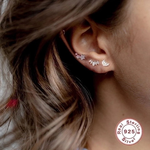 Marquise Cubic Zirconia Crown Ear Bone Stud With 925 Sterling Silver Earring Post Screw Back Cartilage Piercing