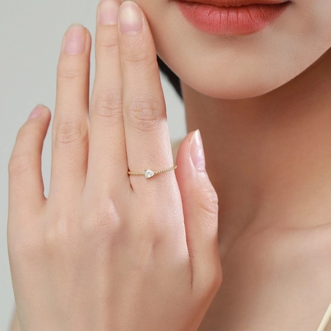 Anello In Argento Sterling 925 Zircone Taglio Pera Goccia D'acqua Fascia Perlata Gioielli Minimalisti Per Donne