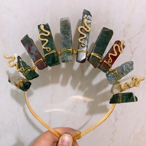 Cerchietto In Cristallo Naturale Corona Di Serpente In Metallo Bohemien Accessori Per Capelli Per Festa Di Halloween Fatto A Mano