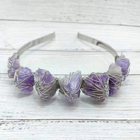 Naturamethyst Rohkristall Krone Stirnband Handgefertigt Drahtumwickelt Boho Quarz Tiara Für Braut Hochzeit Festival Frauen