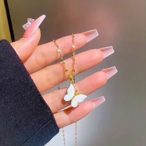 Collana Con Ciondolo A Farfalla Placcata Oro Acciaio Inossidabile Rame Con Madreperla Gioielli Eleganti Da Donna