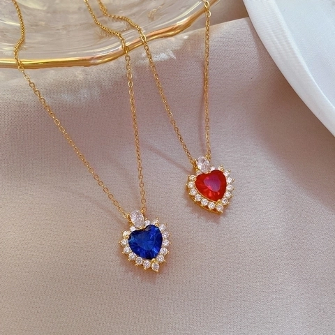 Herz Anhänger Halskette Titanstahl Kette Kupfer Eingelegt Rhinestone Halo Schmuck Geschenk Für Damen