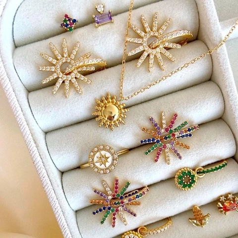 Exaggerated Fashion Sunflower Ear Buckle Earrings Copper With 925 Sterling Silver Earring Post Zirconia Starburst Earrings For Women