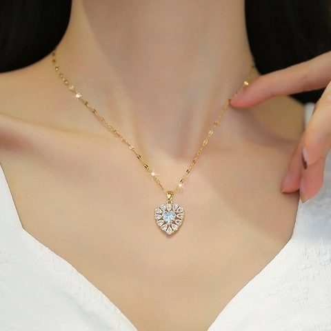 Elegante Herzanhänger Halskette Für Frauen Titanstahlkette Mit Zirkon Kupferanhänger Gold Vergoldet Luxusschmuck