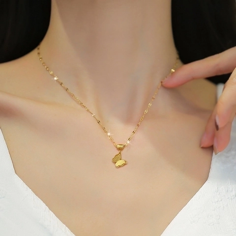 Collana Con Pendente A Farfalla Acciaio Al Titanio Placcato Oro Doppia Farfalla Catena Per Clavicola Gioielli Minimalisti
