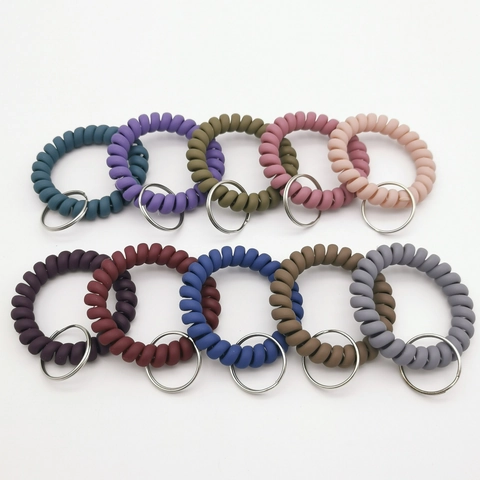 Elastic Spiral Wristband Keychain Plastic TPU Telephone Cord Spring Wrist Ring Key Holder For Daily Sports