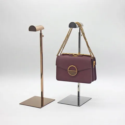Adjustable Height Handbag Display Stand Stainless Steel Metal Bag Rack Holder For Retail Store Closet Organization