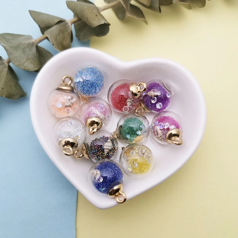 Glass Ball Pendant DIY Jewelry Alloy Colorful Beads Mini Shell Rhinestone Charm Necklace Earring Making Ocean Style