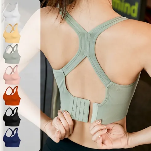 Damen Nahtloser Sport BH Nylon Elasthan Racerback Verstellbarer Rueckenverschluss Stossfest Gepolstert Yoga Fitness Laufen Workout