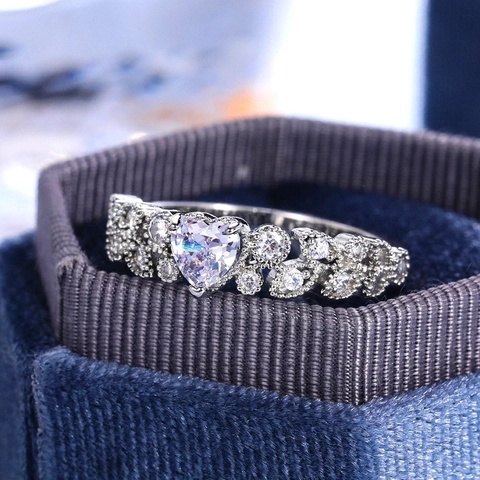 Anillo De Cobre Con Circonita En Forma De Corazon Diseño Hueco Vintage Pave Joyeria Mujer Regalo Romantico