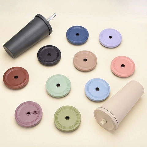 Replacement Cup Lids With Straw Hole 304 Stainless Steel PP Plastic Leakproof Matte For Bubble Tea Tumblers
