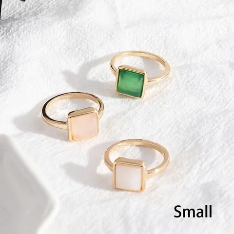 Fashion Square Natural Stone Ring For Women Alloy Gold Plated Minimalist Geometric Ins Style Finger Jewelry Elegant