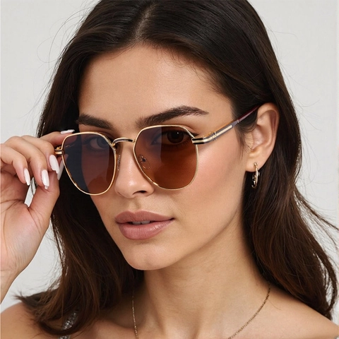 Polygon Metal Sunglasses UV400 Protection Vintage Hexagonal Small Frame Fashion Eyewear For Outdoor Driving