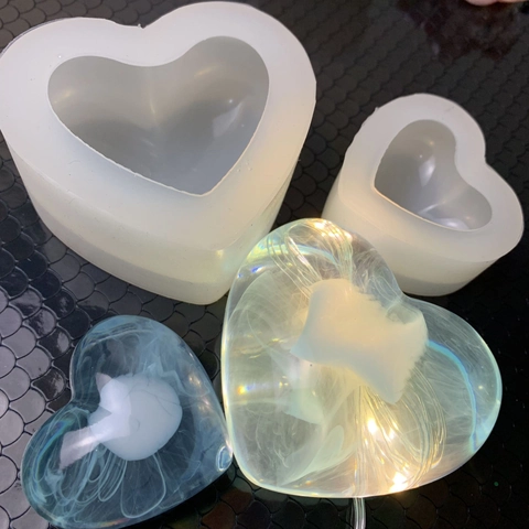 Stampo In Silicone A Forma Di Cuore 3D Superficie A Specchio Per Fai Da Te Resina Epossidica Aroma Gesso Candela Sapone Cioccolato