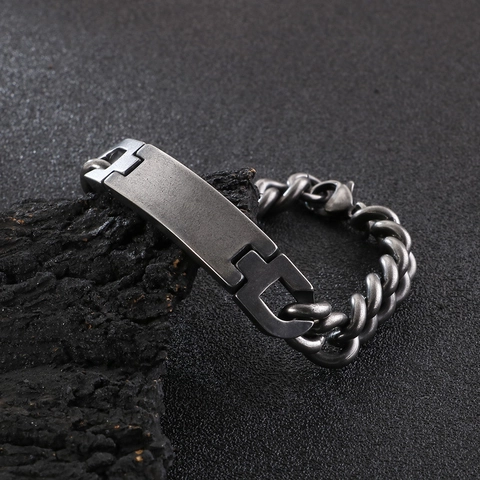 Bracciale ID Uomo In Acciaio Inossidabile Maglia Cubana Barra Vuota Gioielli Gotici Minimalisti Industriali Regalo