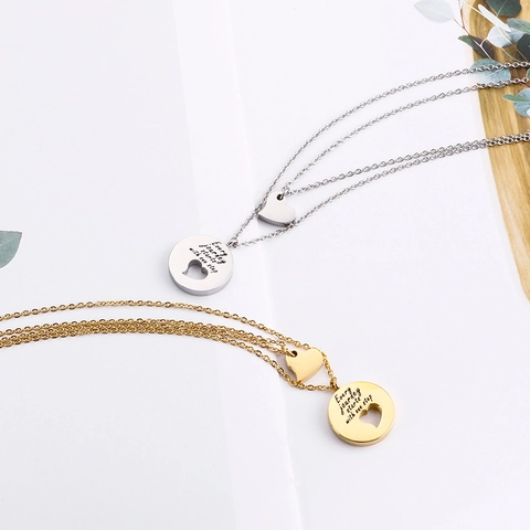 Stainless Steel Double Layer Necklace With Heart And Round Pendant Every Journey Starts With One Step Jewelry For Women