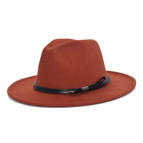 Vintage Woolen Fedora Hat Wide Brim Jazz Top Hat With Leather Belt Buckle Solid Color For Men Women Classic